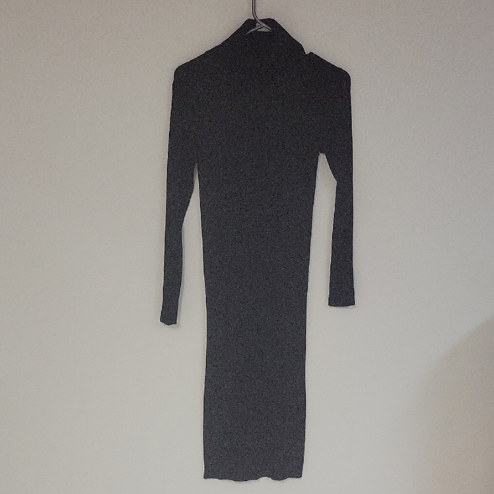Black Ribbed Turtleneck Bodycon Dress
